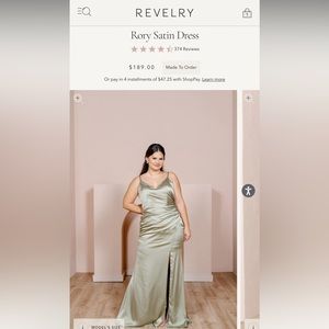 Revelry Rory Silver Sage Green Satin Bridesmaids Dress NWT